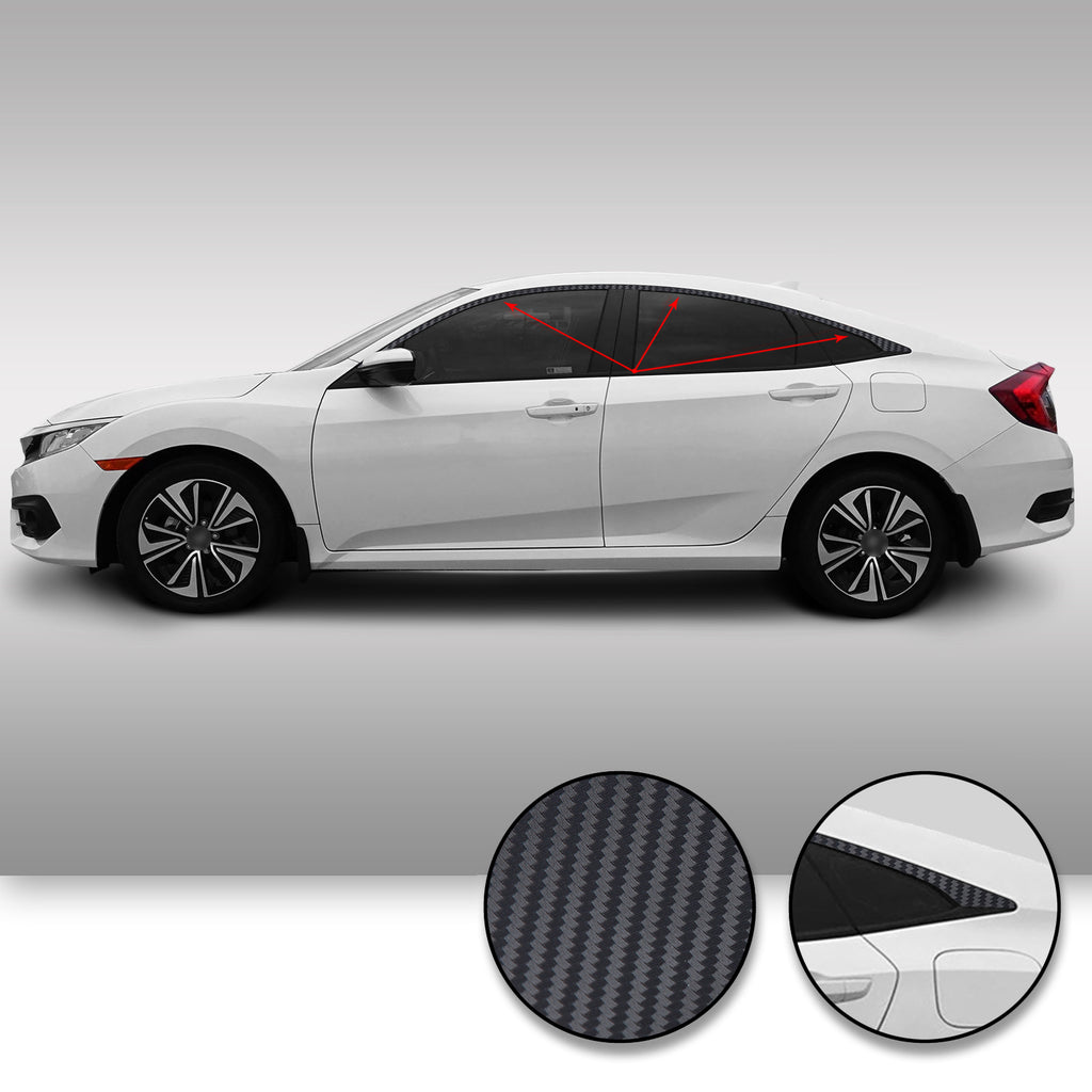 Window Trim Chrome Delete Vinyl Kit Compatible with and Fits Civic Sedan 2016-2019 - Black