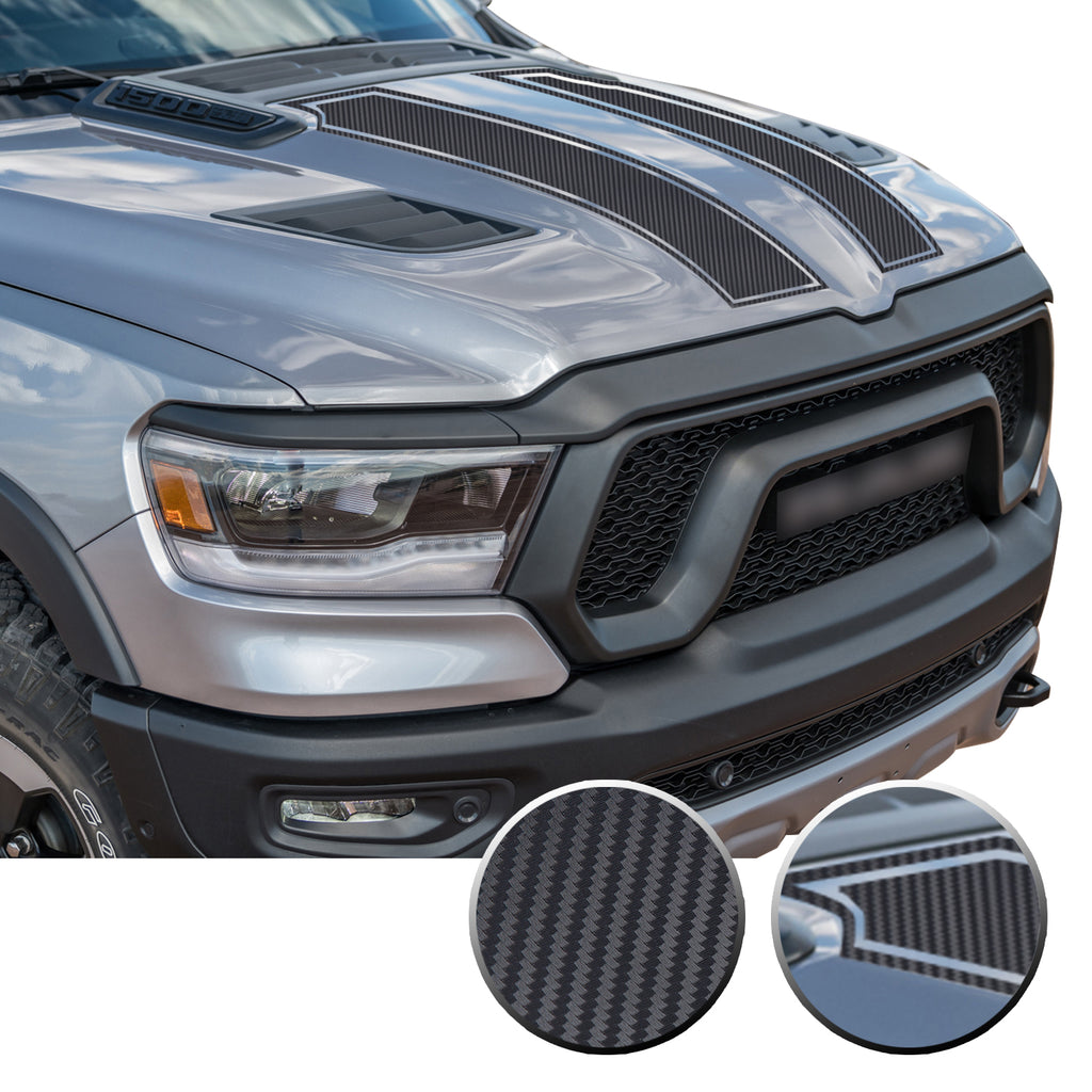 Outlined Hood Scoop Decal Accent Overlay Precut Trim Compatible with and Fits Ram 1500 Rebel Crew Cab Quad Cab 2020