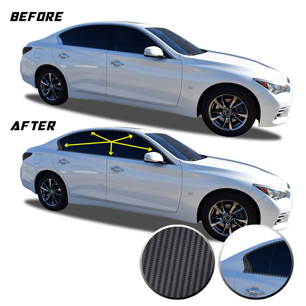 Window Trim Chrome Delete Blackout Vinyl Kit Compatible with and Fits Infiniti Q50 2016-2020 - Black