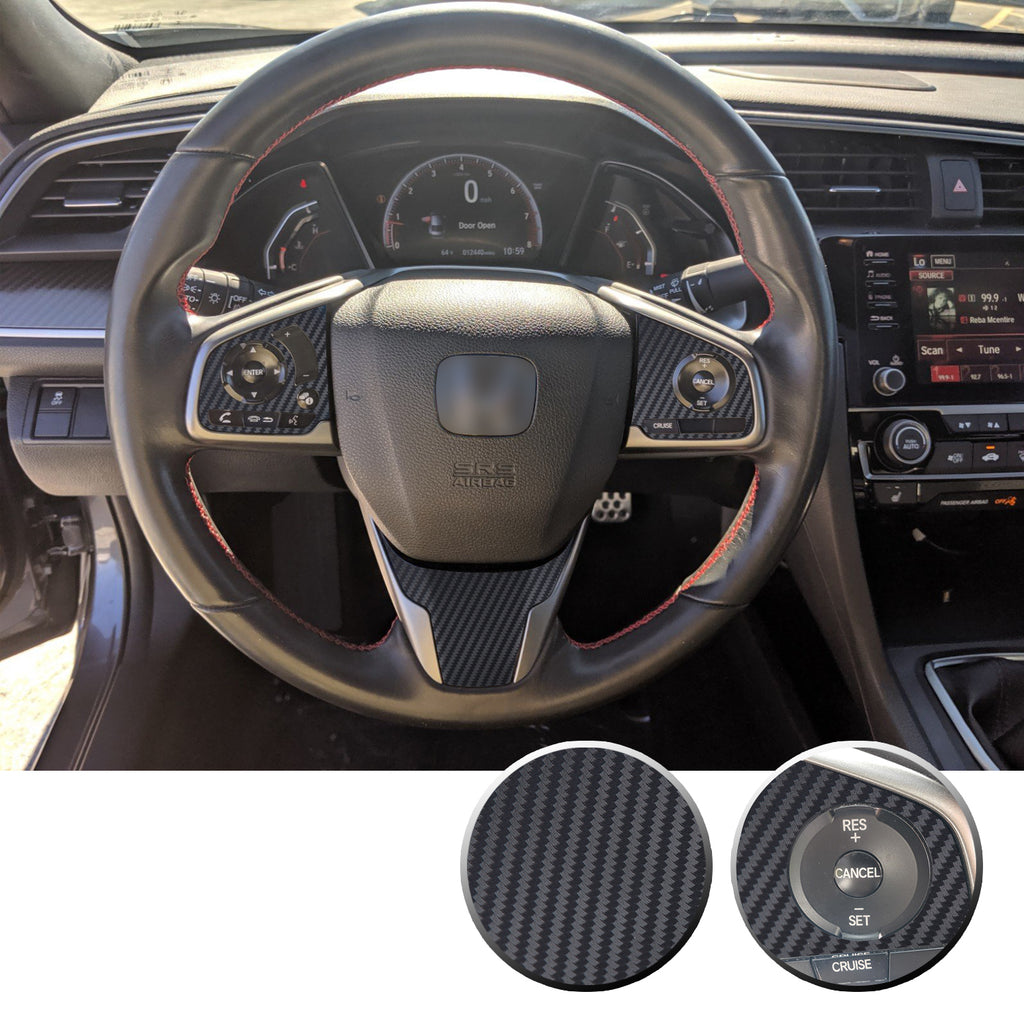 Steering Wheel Control Panel & Bottom Trim Vinyl Decal Overlay Accent Compatible with Honda Civic 2016-2020