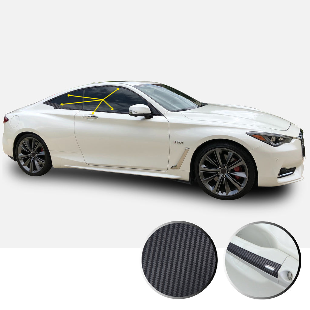 Window Trim Chrome Delete Vinyl Kit Compatible with and Fits Infiniti Q60 Coupe 2017-2019 - Black