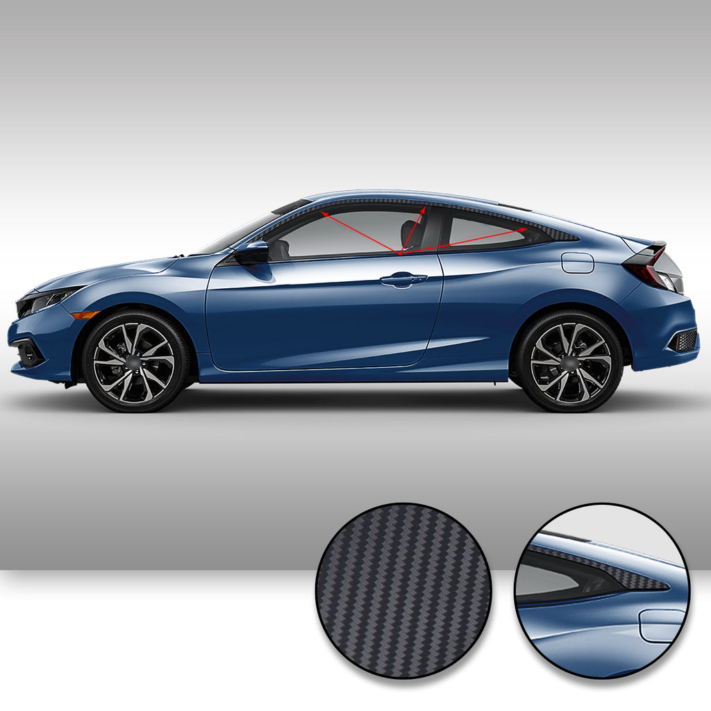 Window Trim Chrome Delete Vinyl Kit Compatible with and Fits Civic Coupe 2016-2019 - Black