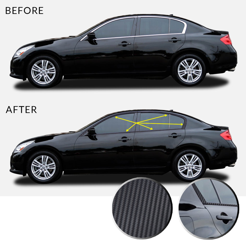 Window Trim Chrome Delete Vinyl Decal Compatible with and Fits Infiniti G35 G37 Q40 Sedan 2007-2015 - Black