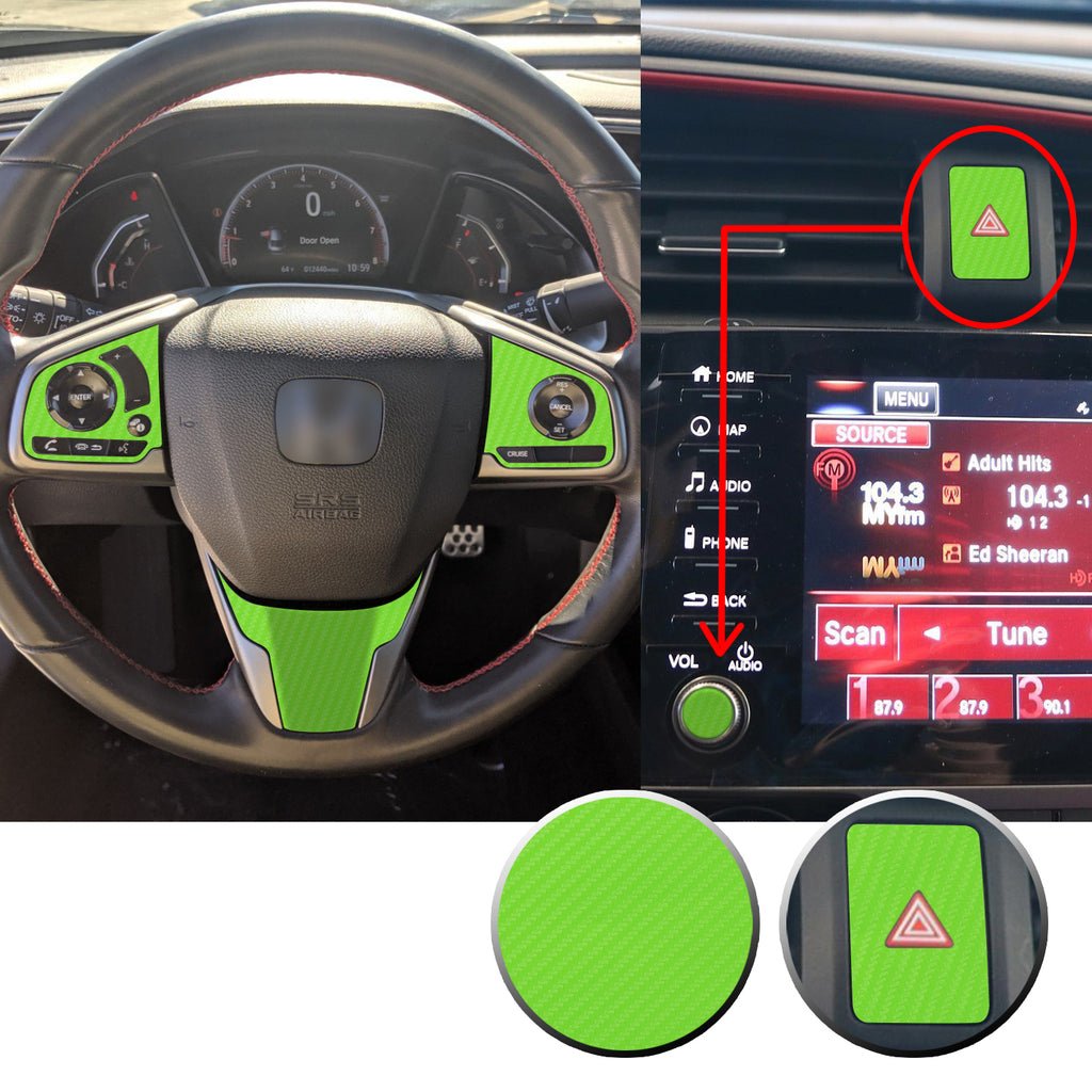 Interior Steering Wheel Hazard Button and Radio Vinyl Decal Trim Overlay Compatible with Honda Civic 2016-2020