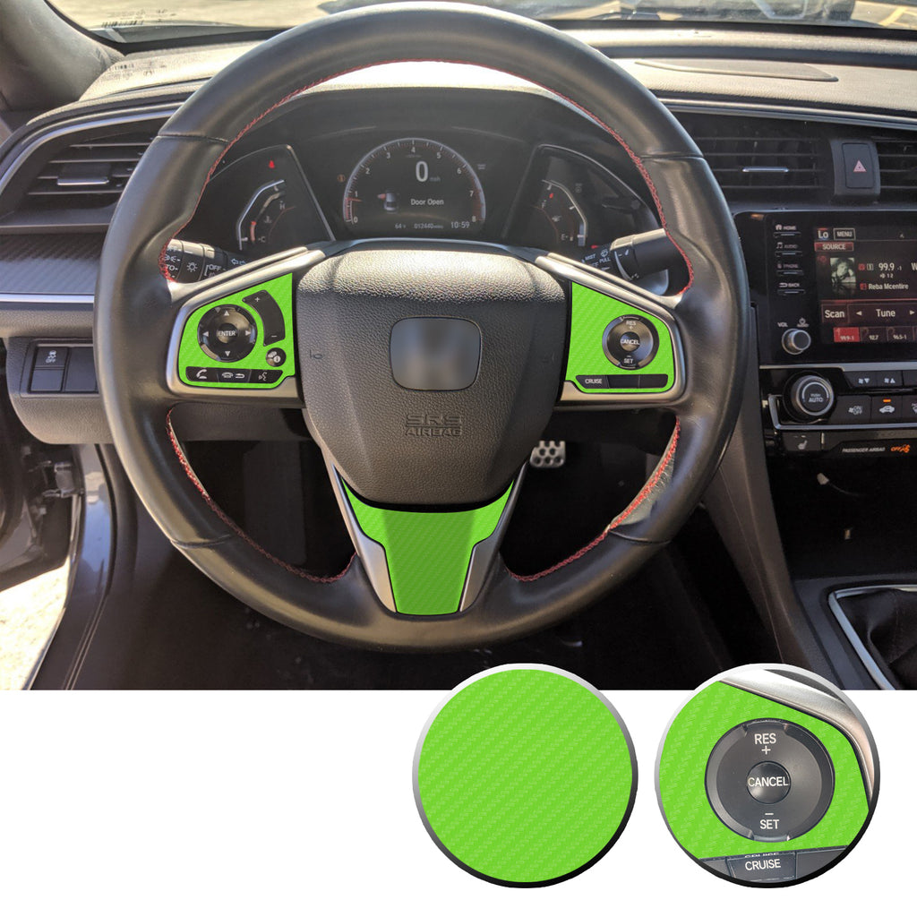 Steering Wheel Control Panel & Bottom Trim Vinyl Decal Overlay Accent Compatible with Honda Civic 2016-2020