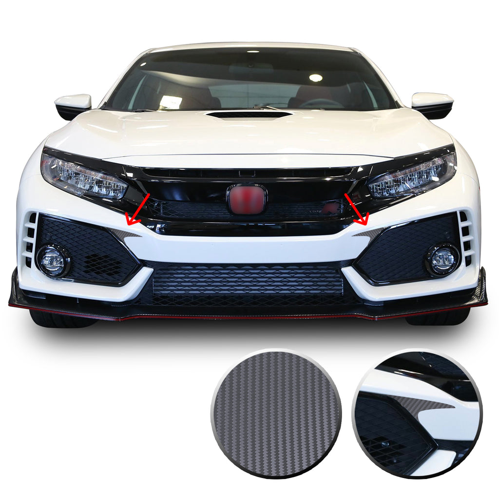 Front Bumper Fangs Accent Vinyl Decal Overlay Wrap Compatible with Honda Civic Sedan Coupe SI Hatchback Type R 2016-2020