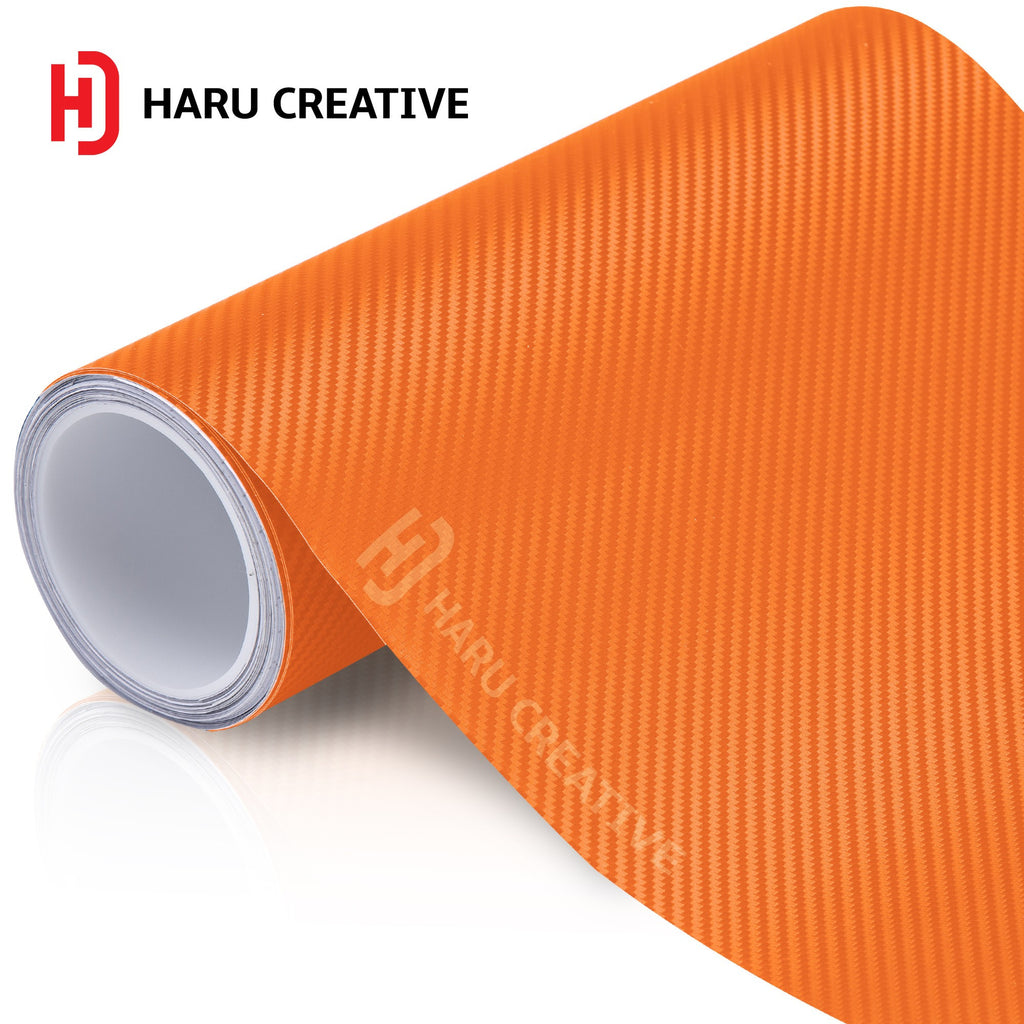 Orange 3D Carbon Fiber Vinyl Wrap - Adhesive Decal Film Sheet Roll - Haru Creative 3D Carbon Fiber