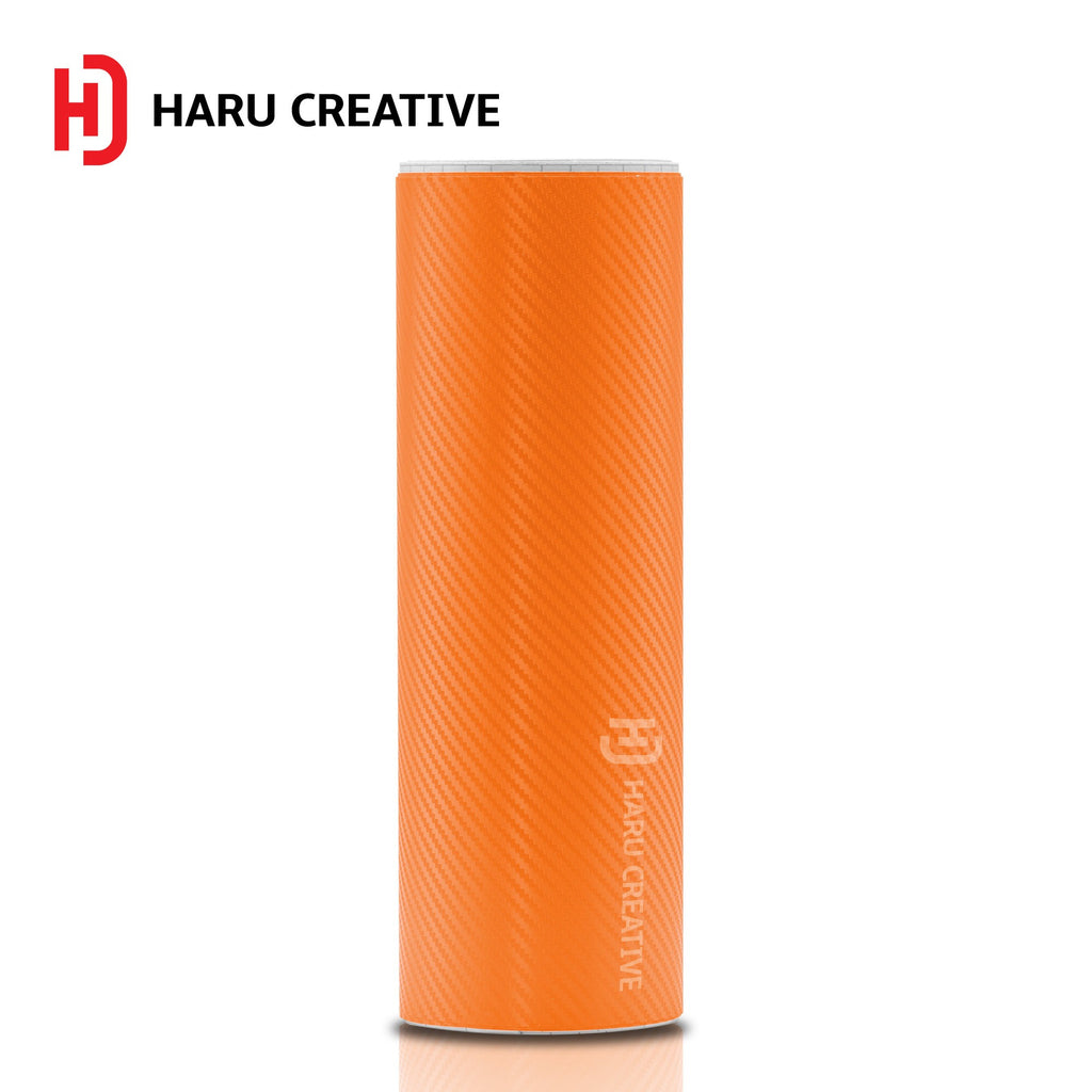 Orange 3D Carbon Fiber Vinyl Wrap - Adhesive Decal Film Sheet Roll - Haru Creative 3D Carbon Fiber