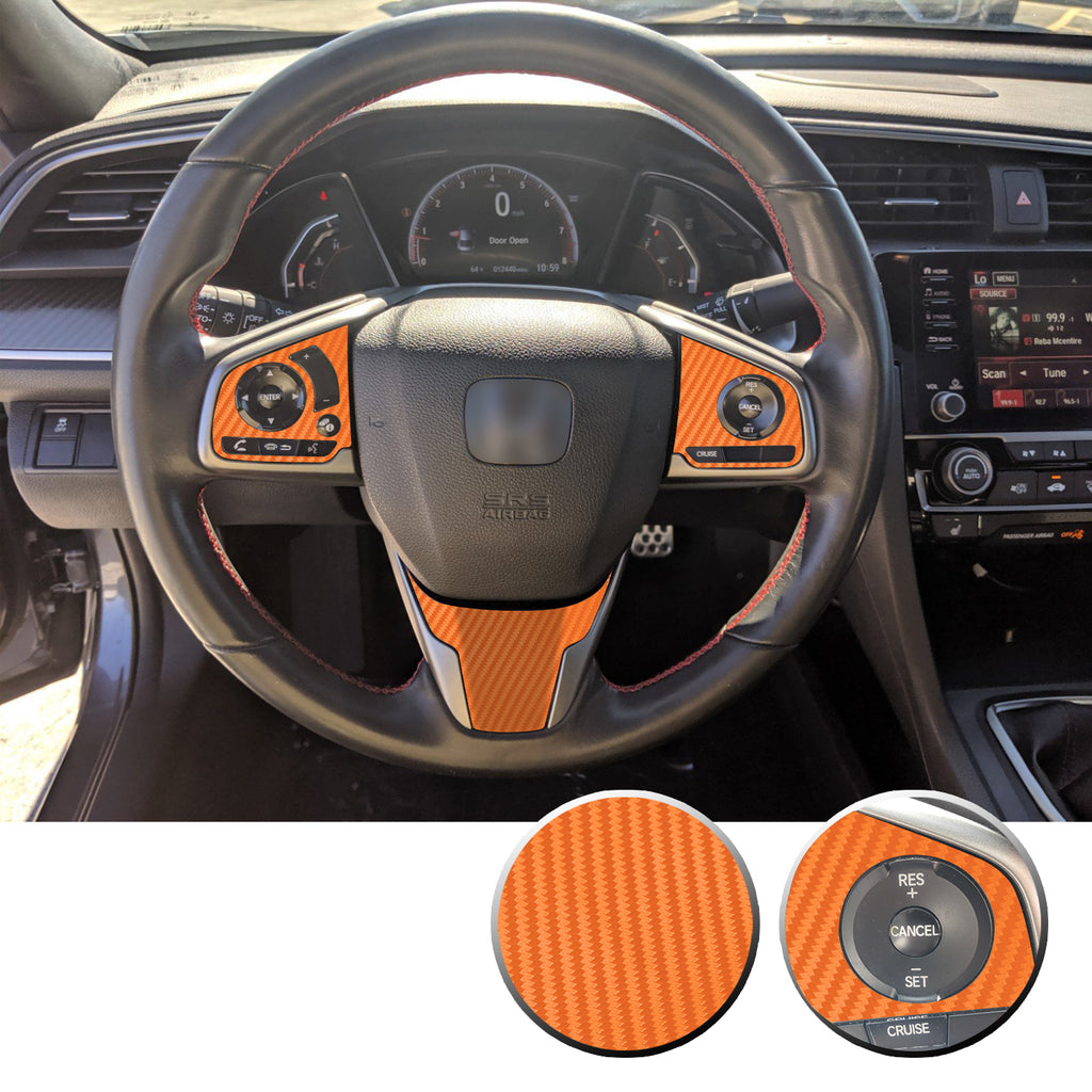 Steering Wheel Control Panel & Bottom Trim Vinyl Decal Overlay Accent Compatible with Honda Civic 2016-2020