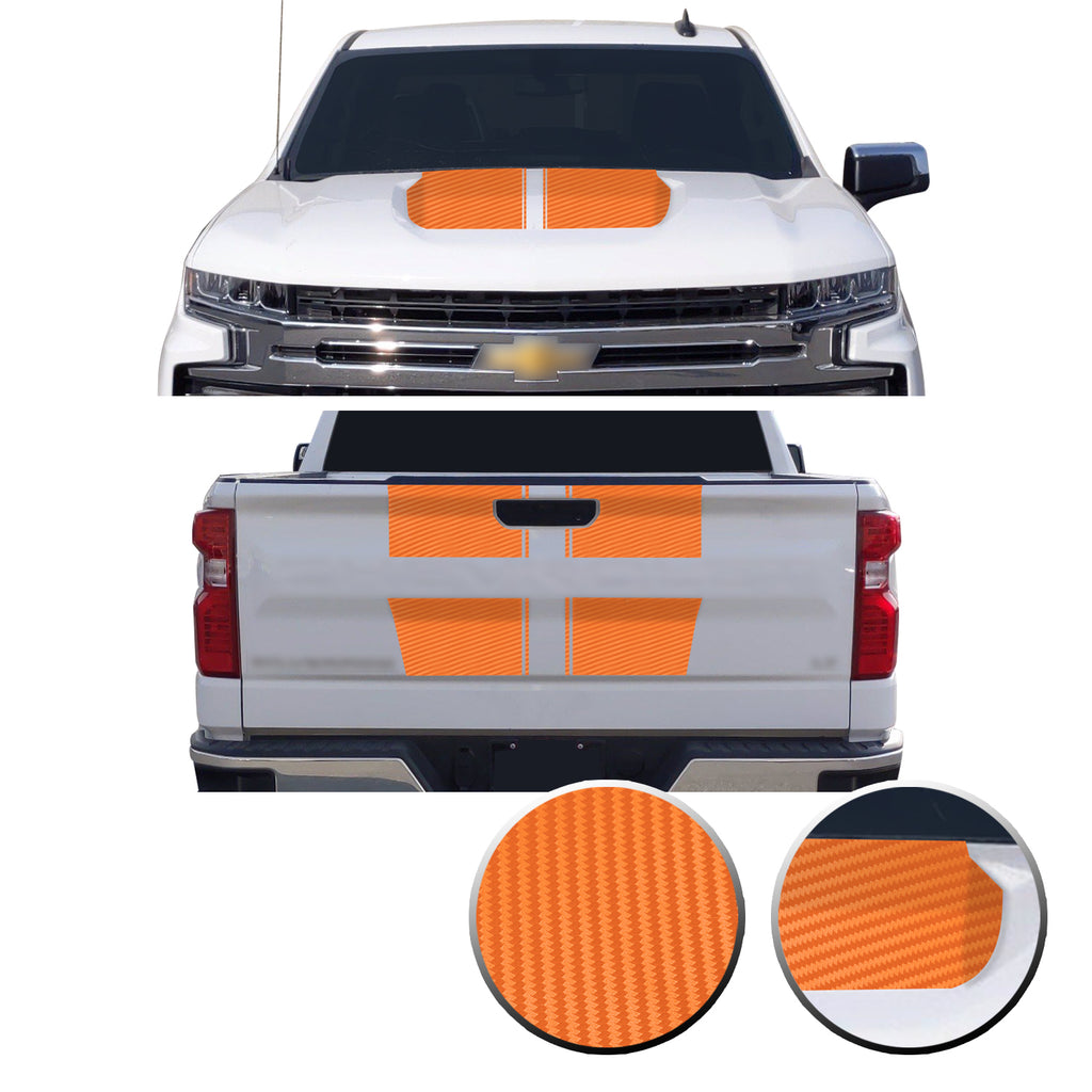 Hood & Tailgate Rally Style Stripes Vinyl Decal Compatible with Chevrolet Silverado 1500 2019-2021