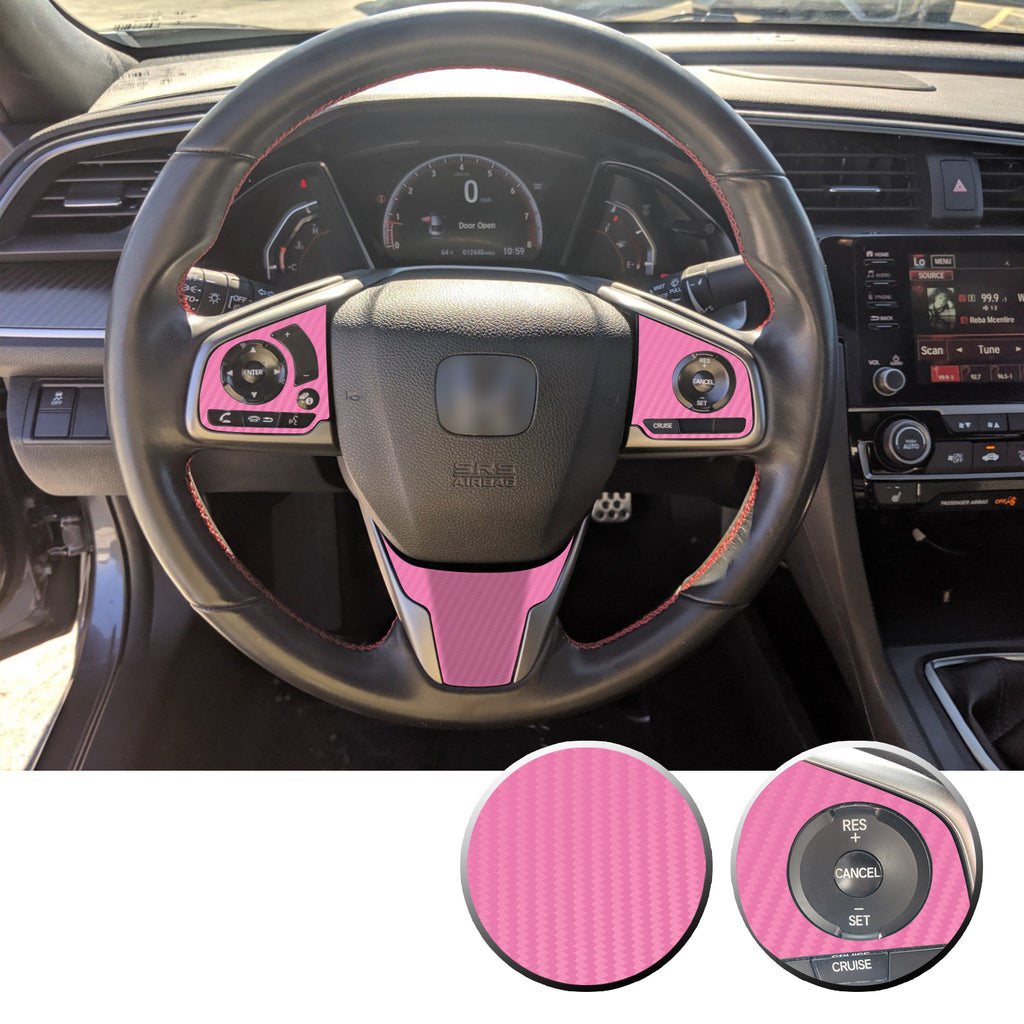 Steering Wheel Control Panel & Bottom Trim Vinyl Decal Overlay Accent Compatible with Honda Civic 2016-2020