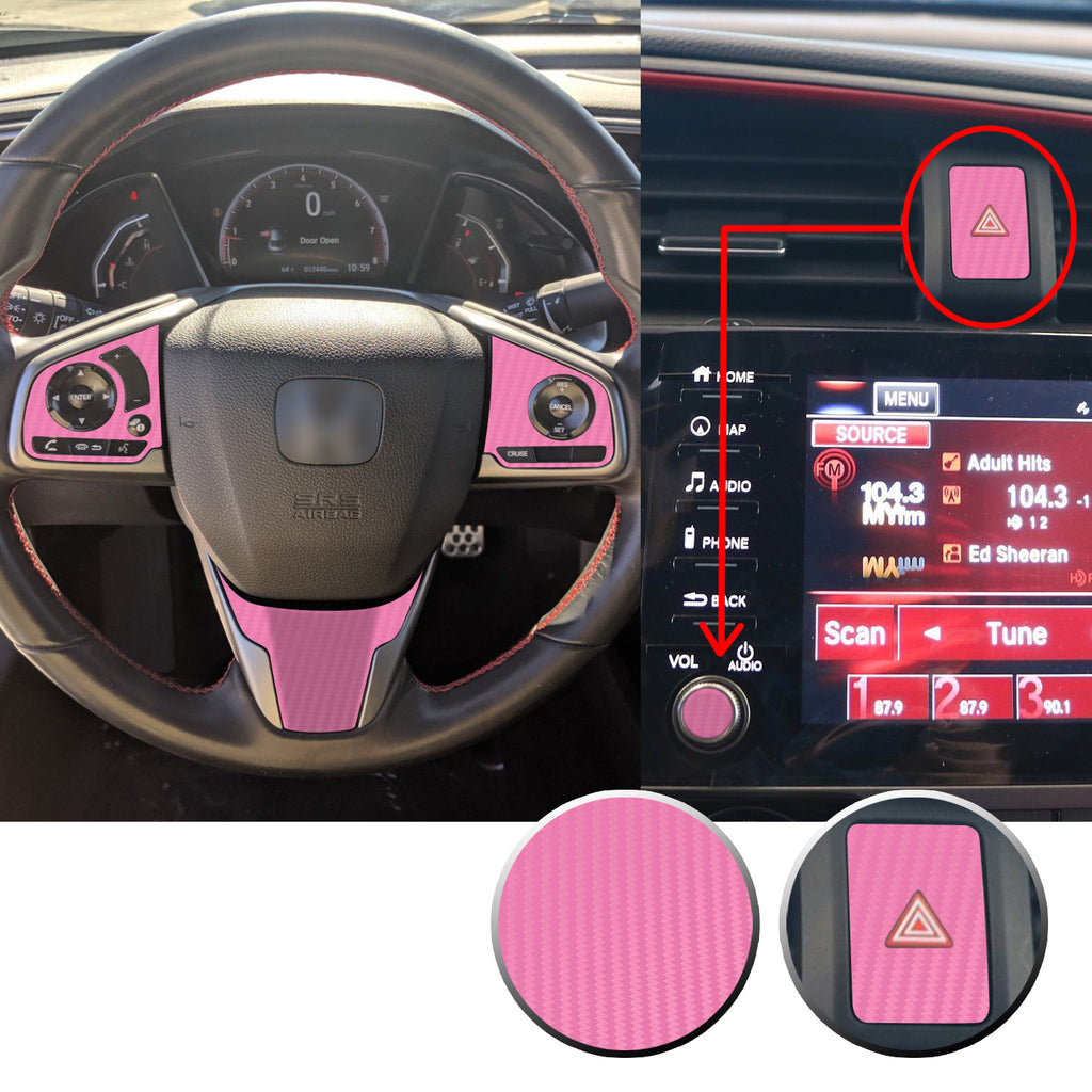 Interior Steering Wheel Hazard Button and Radio Vinyl Decal Trim Overlay Compatible with Honda Civic 2016-2020