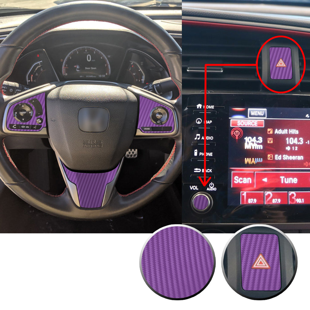 Interior Steering Wheel Hazard Button and Radio Vinyl Decal Trim Overlay Compatible with Honda Civic 2016-2020
