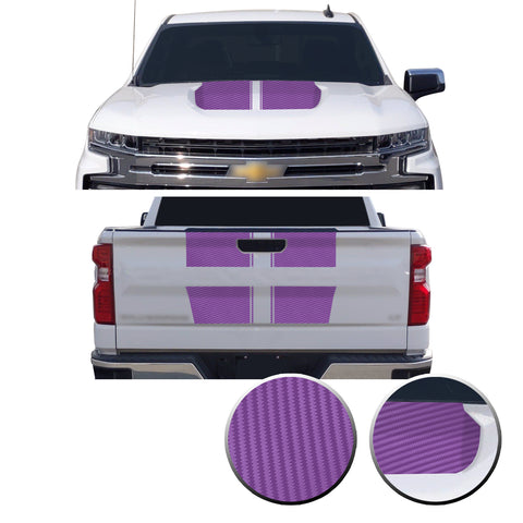 Hood & Tailgate Rally Style Stripes Vinyl Decal Compatible with Chevrolet Silverado 1500 2019-2021