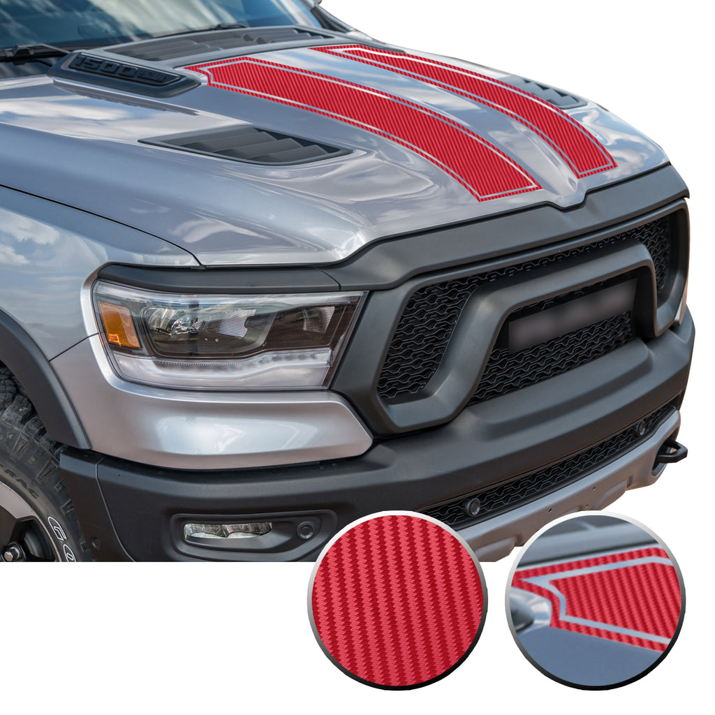 Outlined Hood Scoop Decal Accent Overlay Precut Trim Compatible with and Fits Ram 1500 Rebel Crew Cab Quad Cab 2020