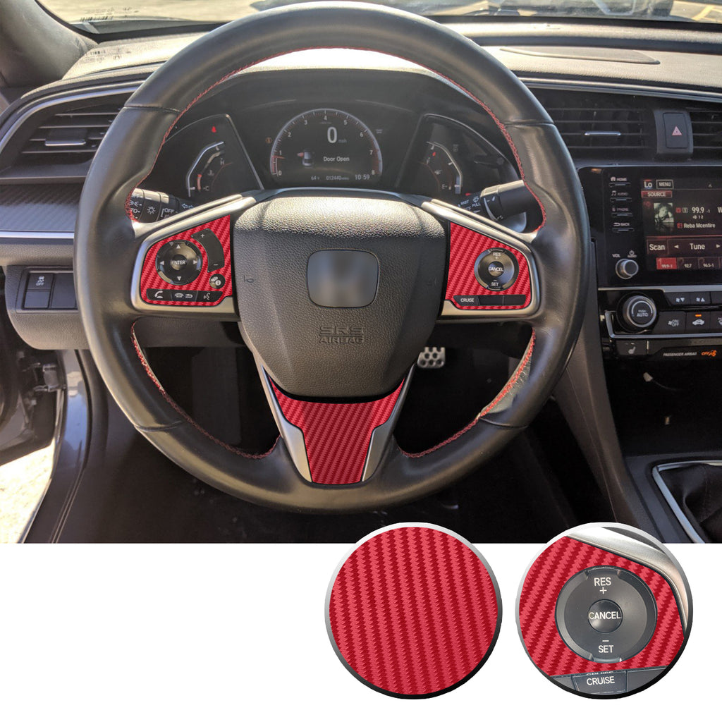 Steering Wheel Control Panel & Bottom Trim Vinyl Decal Overlay Accent Compatible with Honda Civic 2016-2020