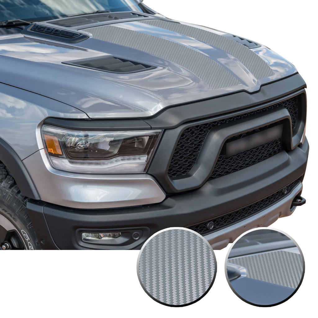 Solid Hood Scoop Decal Accent Overlay Precut Trim Compatible with and Fits Ram 1500 Rebel Crew Cab Quad Cab 2020