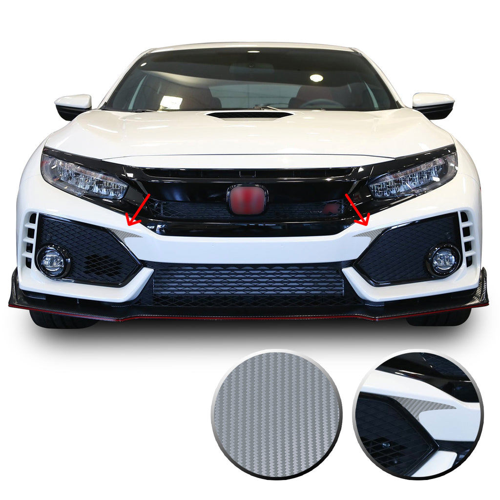 Front Bumper Fangs Accent Vinyl Decal Overlay Wrap Compatible with Honda Civic Sedan Coupe SI Hatchback Type R 2016-2020