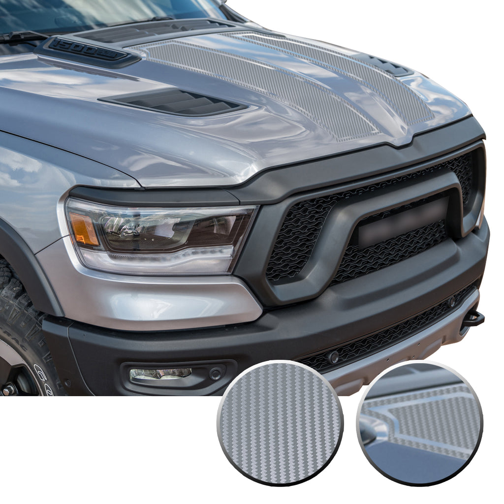 Outlined Hood Scoop Decal Accent Overlay Precut Trim Compatible with and Fits Ram 1500 Rebel Crew Cab Quad Cab 2020