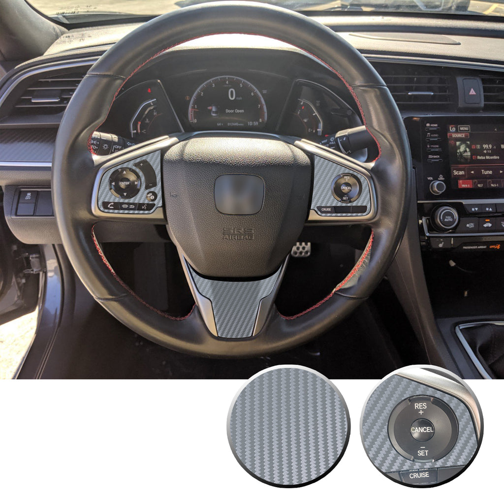 Steering Wheel Control Panel & Bottom Trim Vinyl Decal Overlay Accent Compatible with Honda Civic 2016-2020