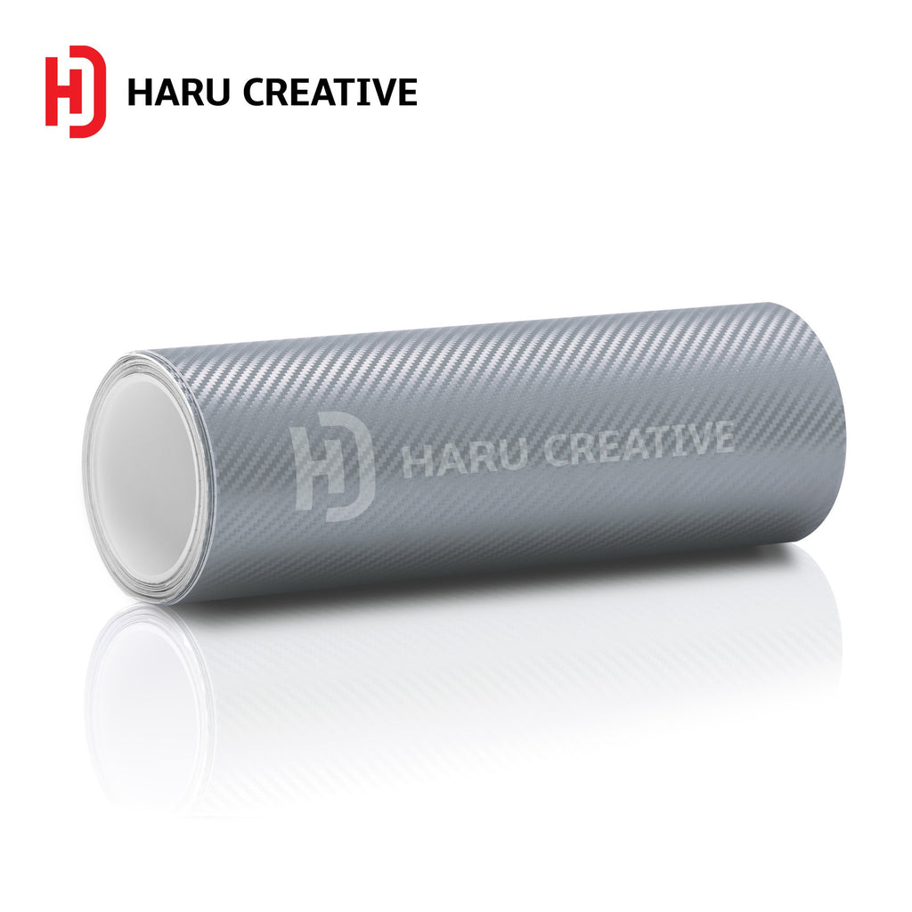 Silver 3D Carbon Fiber Vinyl Wrap - Adhesive Decal Film Sheet Roll - Haru Creative 3D Carbon Fiber