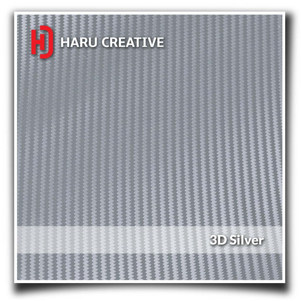 Silver 3D Carbon Fiber Vinyl Wrap - Adhesive Decal Film Sheet Roll - Haru Creative 3D Carbon Fiber