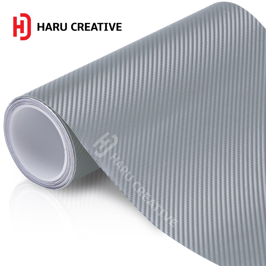 Silver 3D Carbon Fiber Vinyl Wrap - Adhesive Decal Film Sheet Roll - Haru Creative 3D Carbon Fiber