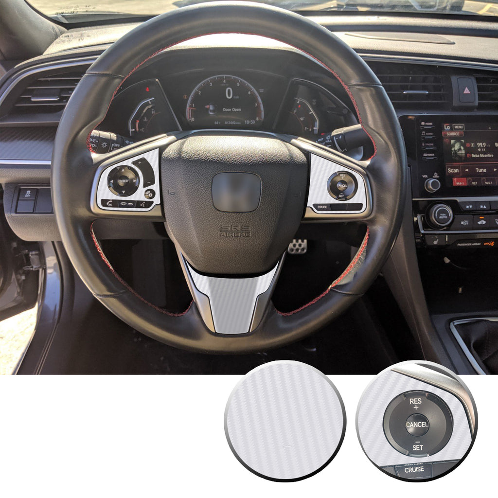 Steering Wheel Control Panel & Bottom Trim Vinyl Decal Overlay Accent Compatible with Honda Civic 2016-2020