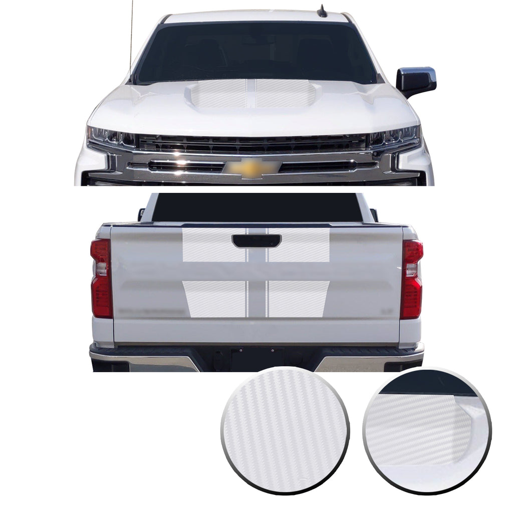 Hood & Tailgate Rally Style Stripes Vinyl Decal Compatible with Chevrolet Silverado 1500 2019-2021