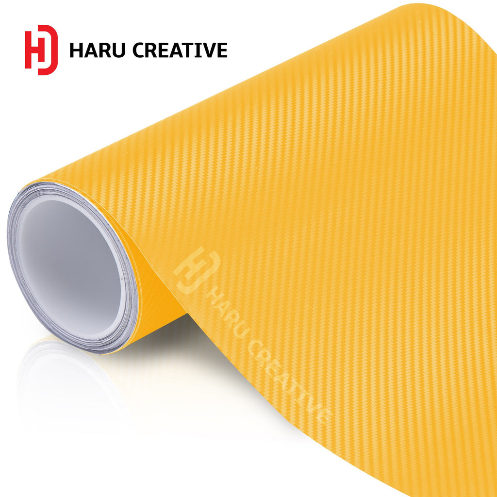 Yellow 3D Carbon Fiber Vinyl Wrap - Adhesive Decal Film Sheet Roll - Haru Creative 3D Carbon Fiber