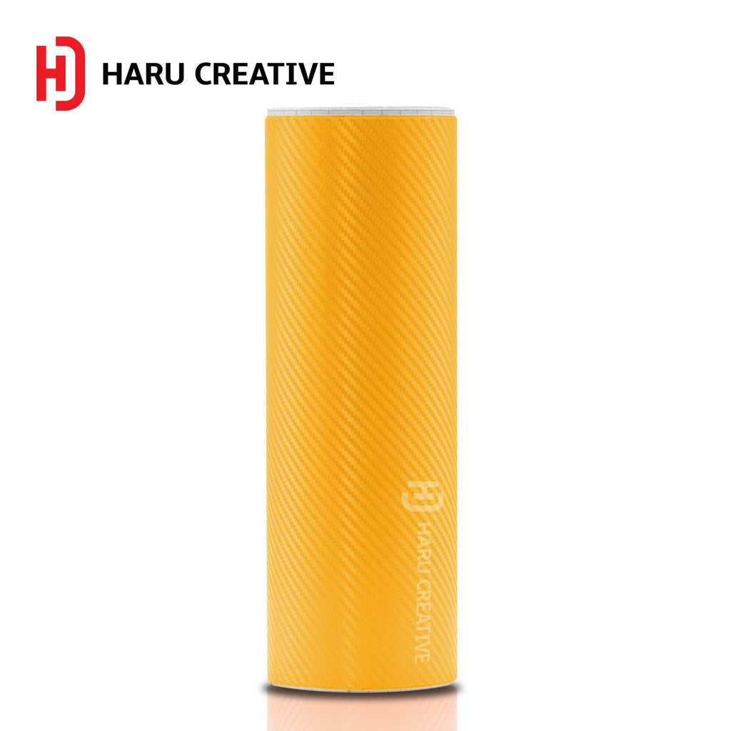 Yellow 3D Carbon Fiber Vinyl Wrap - Adhesive Decal Film Sheet Roll - Haru Creative 3D Carbon Fiber