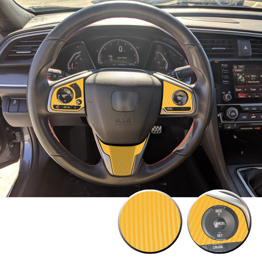 Steering Wheel Control Panel & Bottom Trim Vinyl Decal Overlay Accent Compatible with Honda Civic 2016-2020