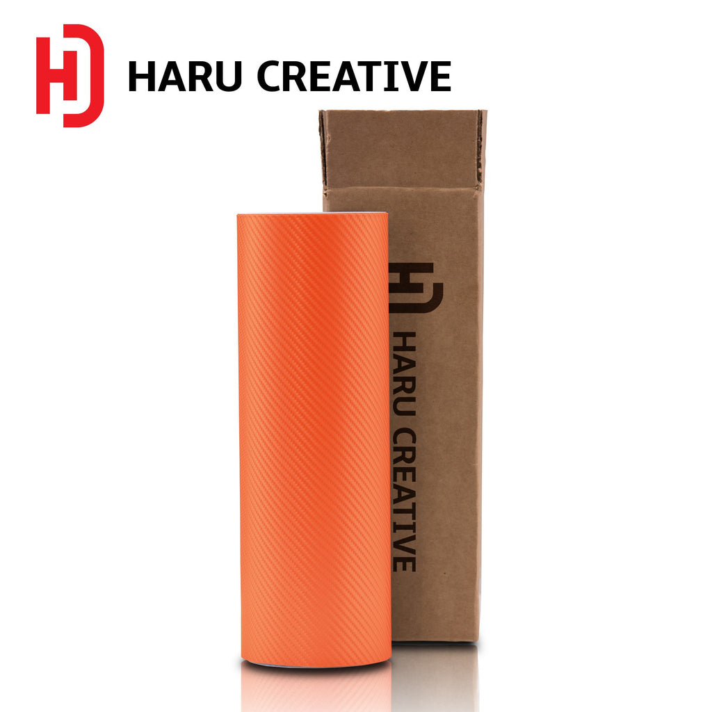 Orange 4D Carbon Fiber Vinyl Wrap - Adhesive Decal Film Sheet Roll - Haru Creative 4D Carbon Fiber