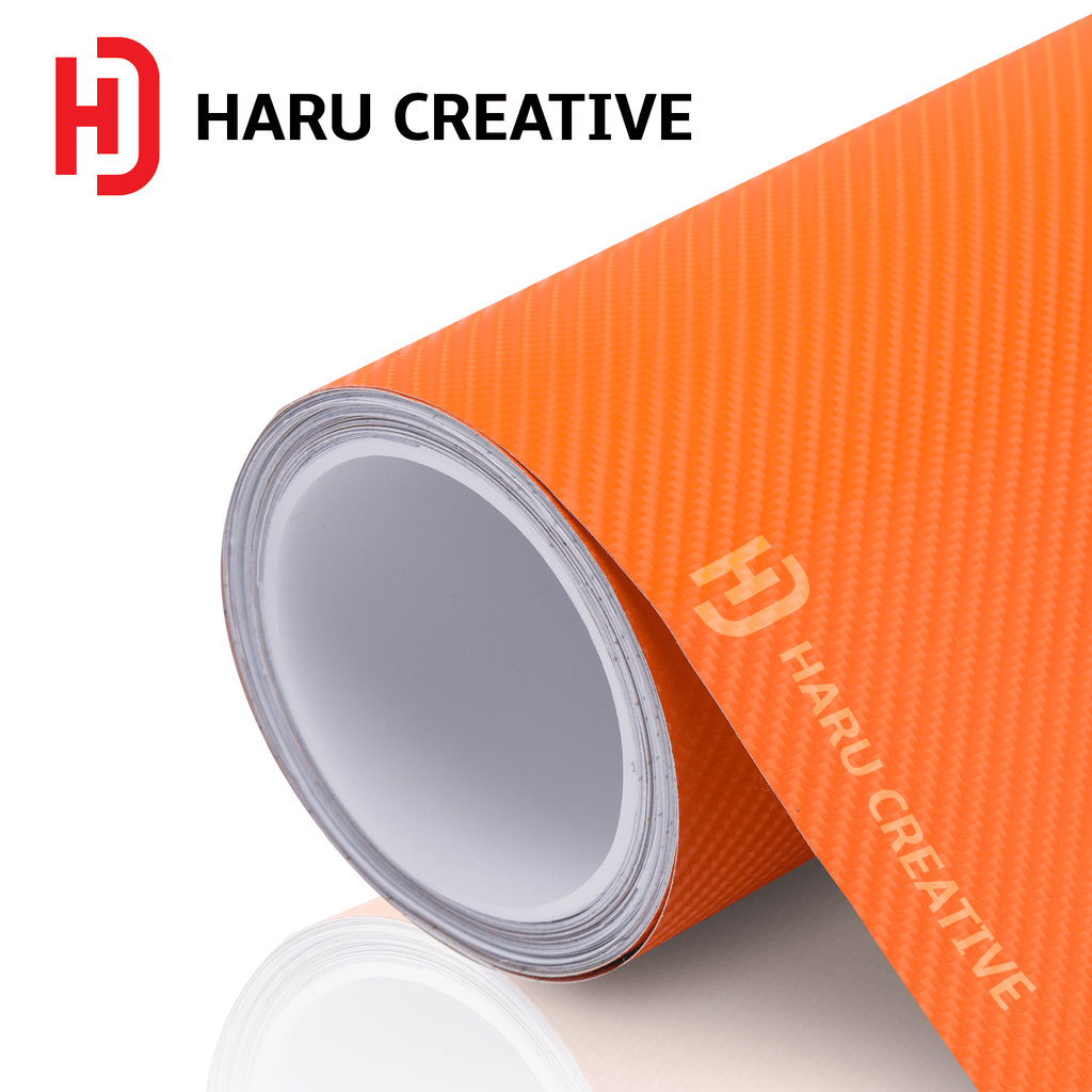 Orange 4D Carbon Fiber Vinyl Wrap - Adhesive Decal Film Sheet Roll - Haru Creative 4D Carbon Fiber