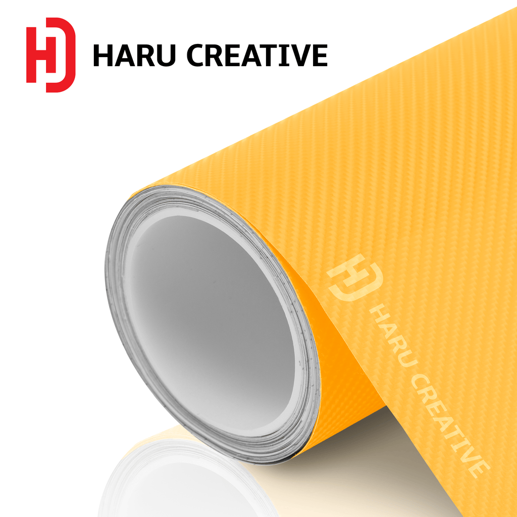 Yellow 4D Carbon Fiber Vinyl Wrap - Adhesive Decal Film Sheet Roll - Haru Creative 4D Carbon Fiber
