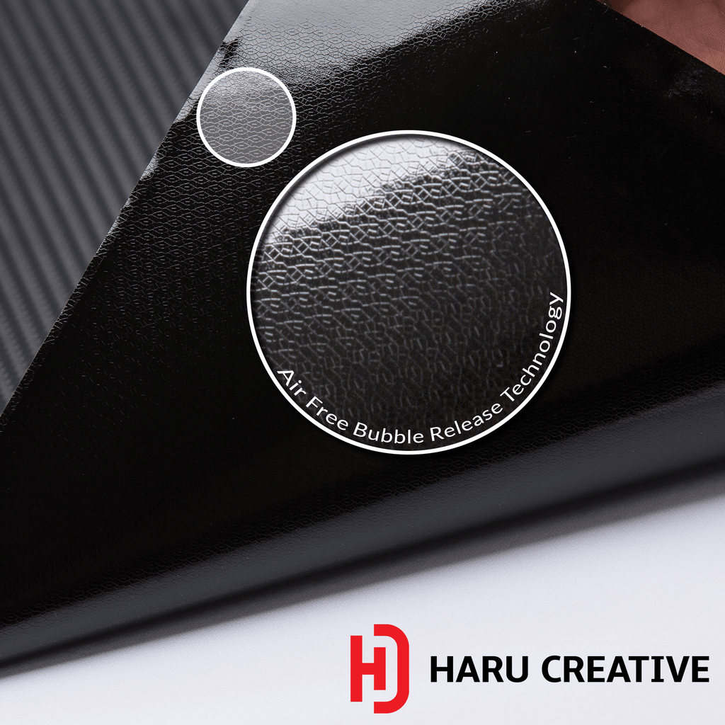 Black 3D Carbon Fiber Vinyl Wrap - Adhesive Decal Film Sheet Roll - Haru Creative 3D Carbon Fiber