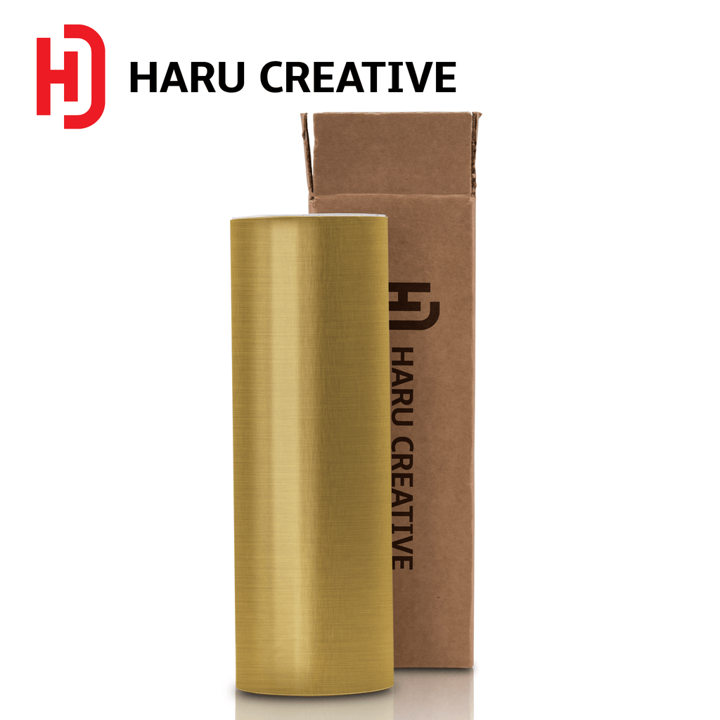 Gold Brushed Aluminum Vinyl Wrap - Adhesive Decal Film Sheet Roll - Haru Creative Brushed Aluminum