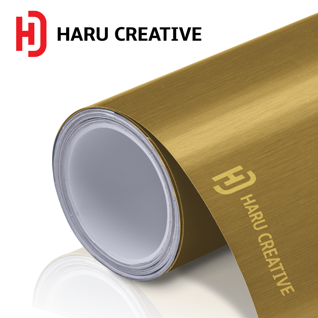 Gold Brushed Aluminum Vinyl Wrap - Adhesive Decal Film Sheet Roll - Haru Creative Brushed Aluminum