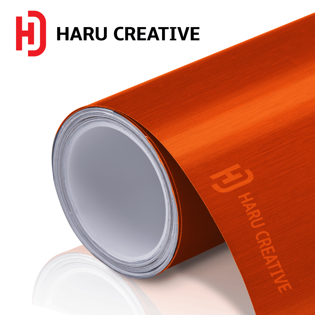 Orange Brushed Aluminum Vinyl Wrap - Adhesive Decal Film Sheet Roll - Haru Creative Brushed Aluminum