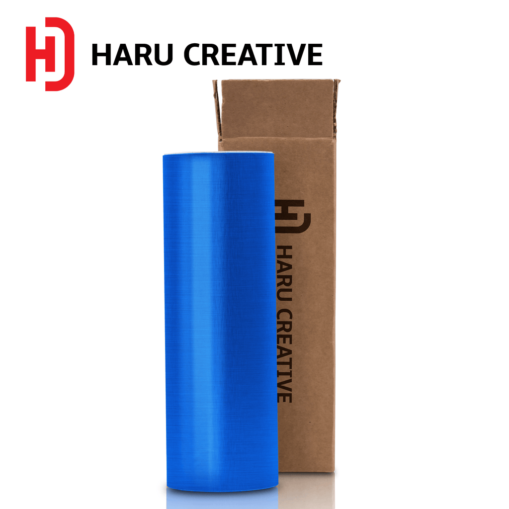 Satin Chrome Blue Brushed Aluminum Vinyl Wrap - Adhesive Decal Film Sheet Roll - Haru Creative Brushed Aluminum