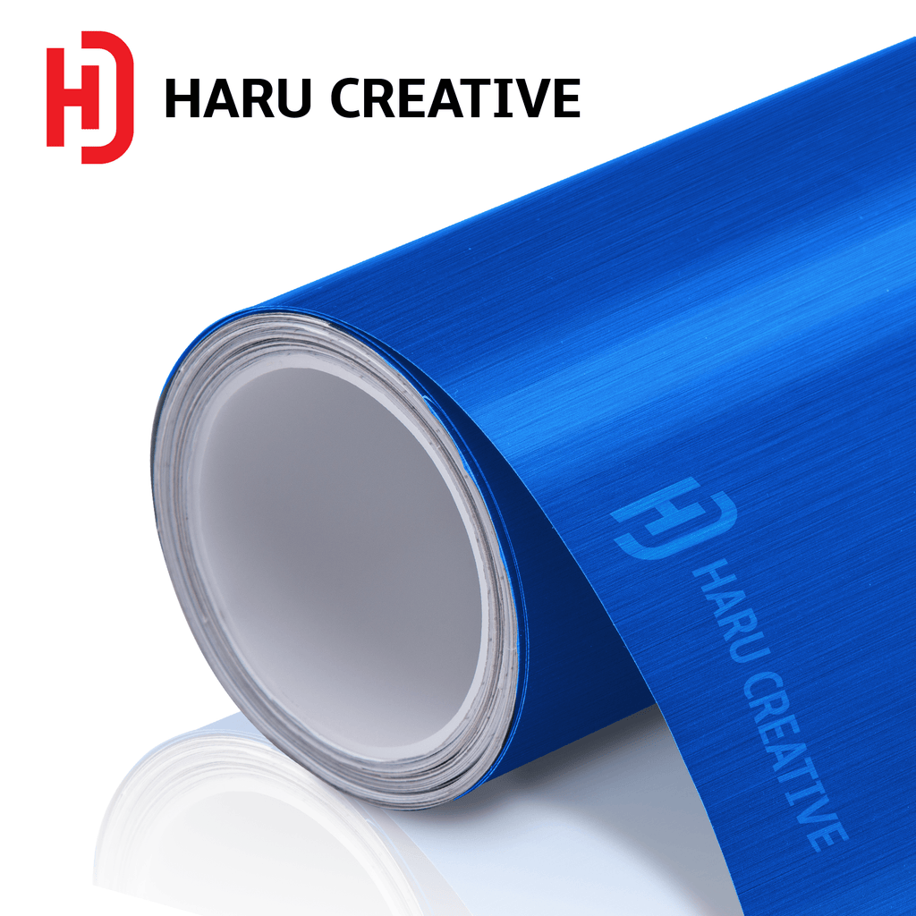 Satin Chrome Blue Brushed Aluminum Vinyl Wrap - Adhesive Decal Film Sheet Roll - Haru Creative Brushed Aluminum