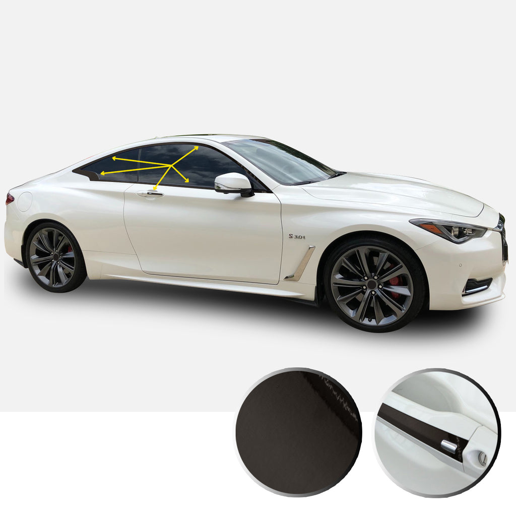 Window Trim Chrome Delete Vinyl Kit Compatible with and Fits Infiniti Q60 Coupe 2017-2019 - Black