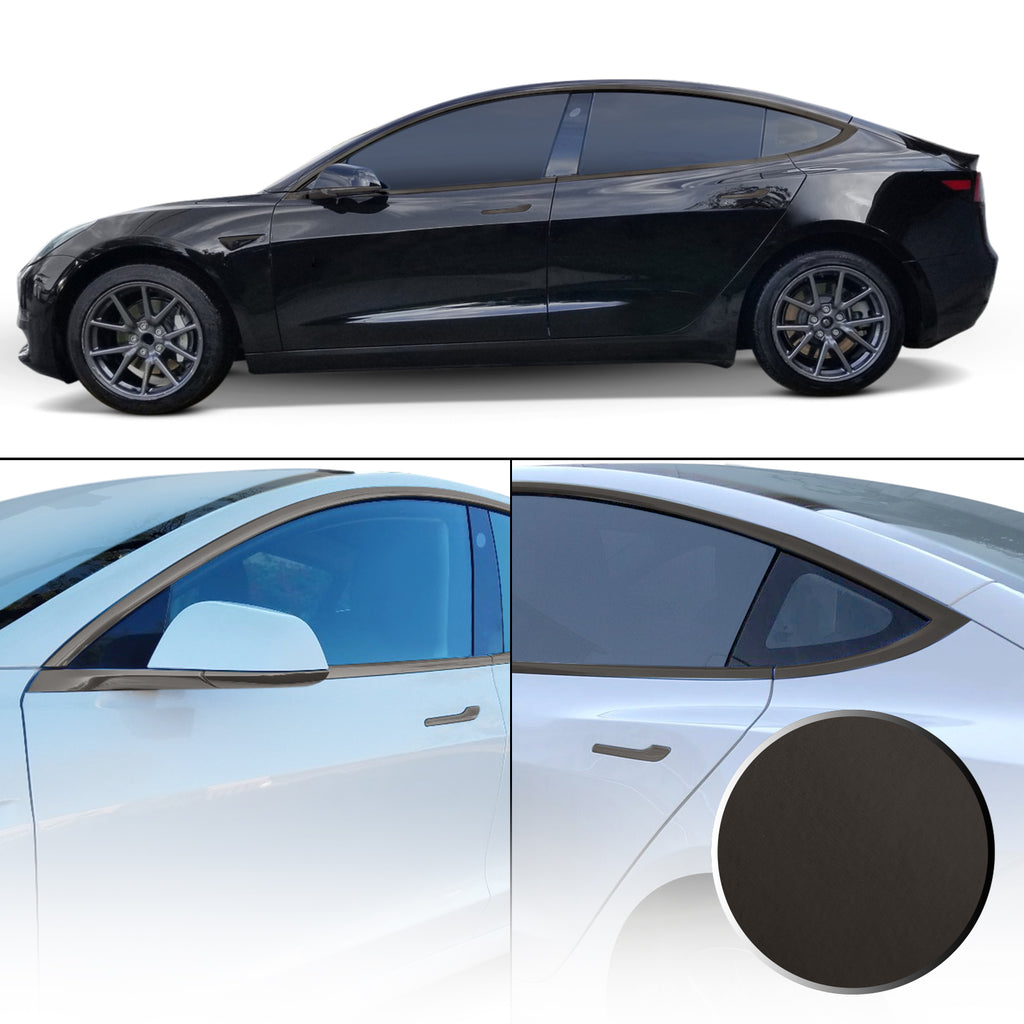 Window Door Handle & Mirror Trim Chrome Delete Blackout Precut Vinyl Wrap Overlay Kit Compatible with Tesla Model 3 2017-2020