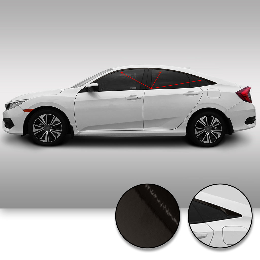 Window Trim Chrome Delete Vinyl Kit Compatible with and Fits Civic Sedan 2016-2019 - Black