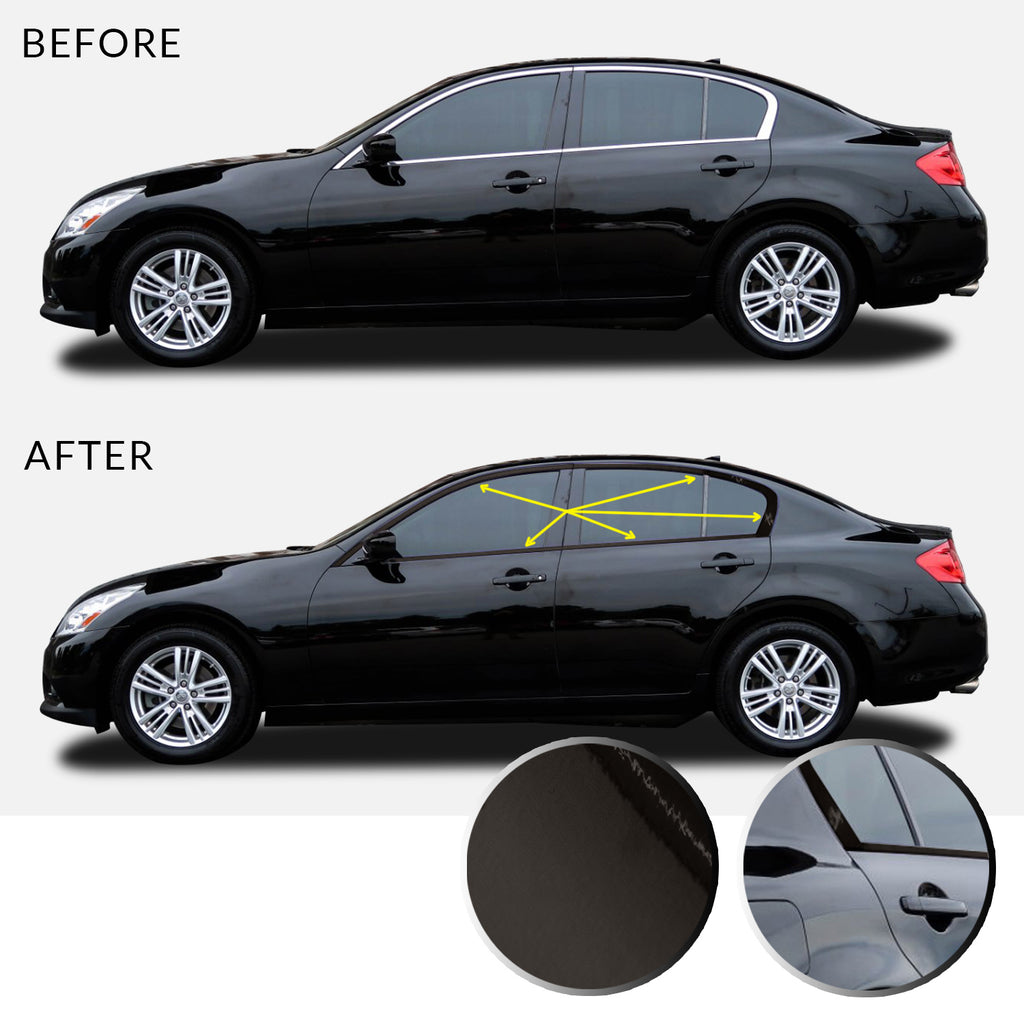 Window Trim Chrome Delete Vinyl Decal Compatible with and Fits Infiniti G35 G37 Q40 Sedan 2007-2015 - Black