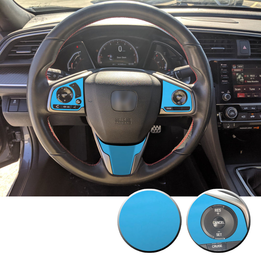 Steering Wheel Control Panel & Bottom Trim Vinyl Decal Overlay Accent Compatible with Honda Civic 2016-2020