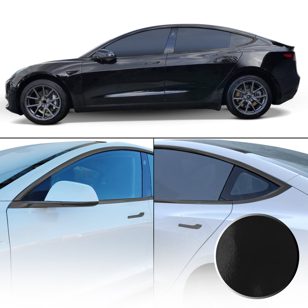 Window Door Handle & Mirror Trim Chrome Delete Blackout Precut Vinyl Wrap Overlay Kit Compatible with Tesla Model 3 2017-2020