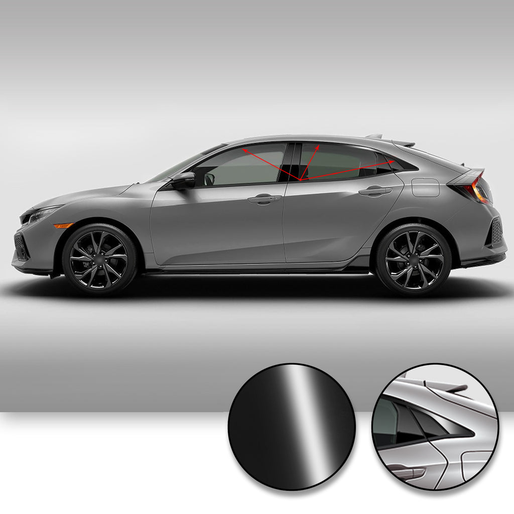 Window Trim Chrome Delete Vinyl Kit Compatible with and Fits Civic Hatchback 2017-2019 - Black