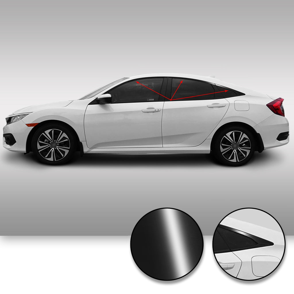 Window Trim Chrome Delete Vinyl Kit Compatible with and Fits Civic Sedan 2016-2019 - Black