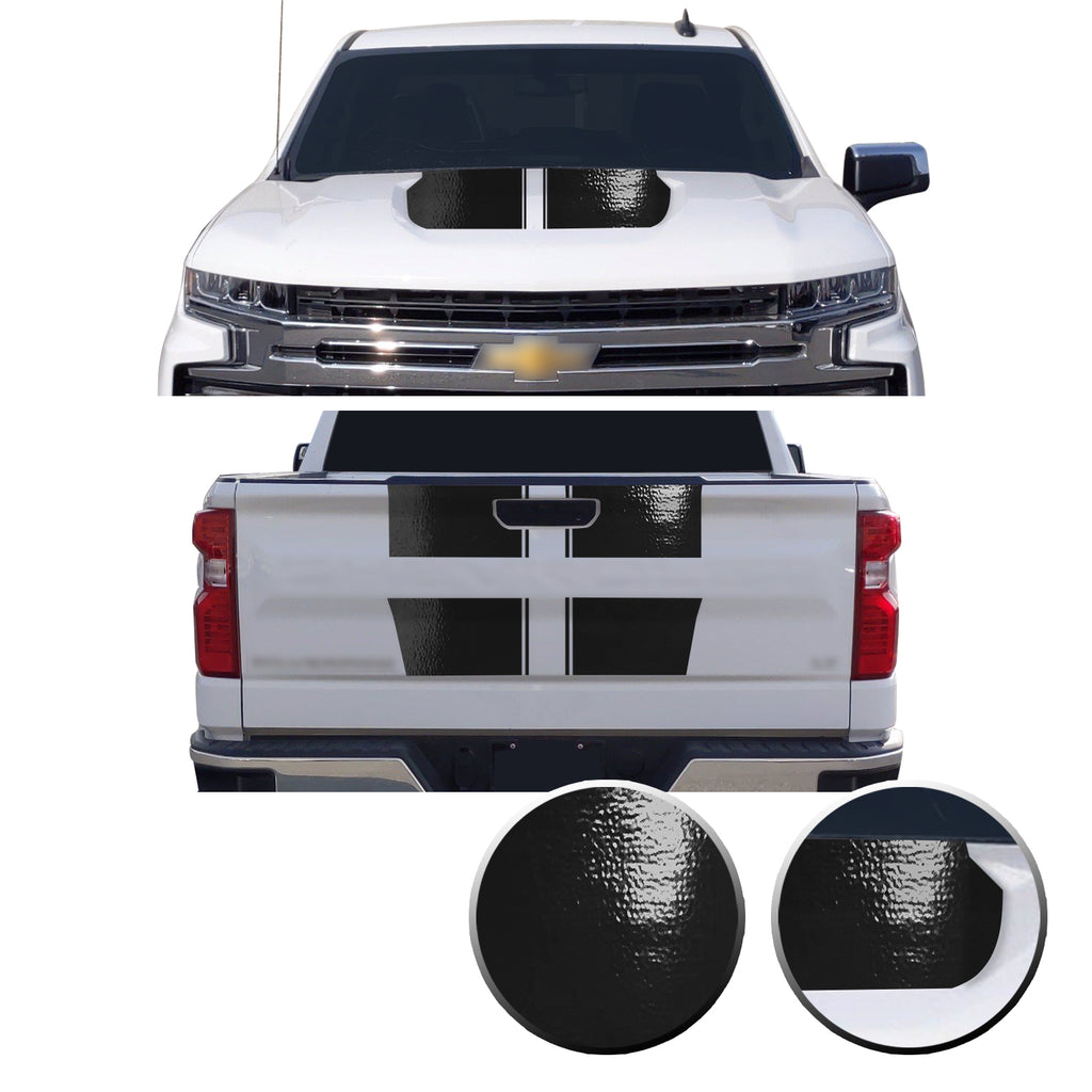 Hood & Tailgate Rally Style Stripes Vinyl Decal Compatible with Chevrolet Silverado 1500 2019-2021